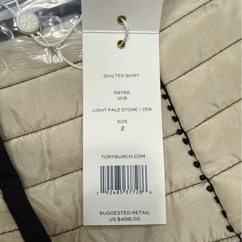 Tory Burch Quilted Jacket & Skirt Set NWT size 2 Light Pale Stone